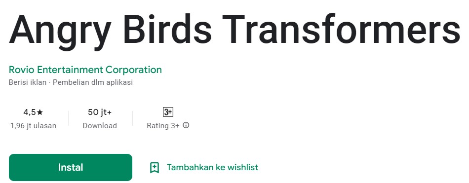 Install Game Angry Bird Transformers