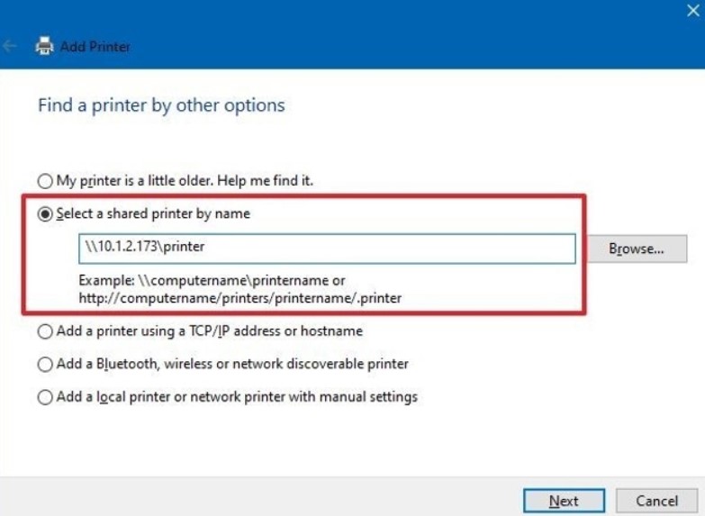 Select A Shared Printer By Name