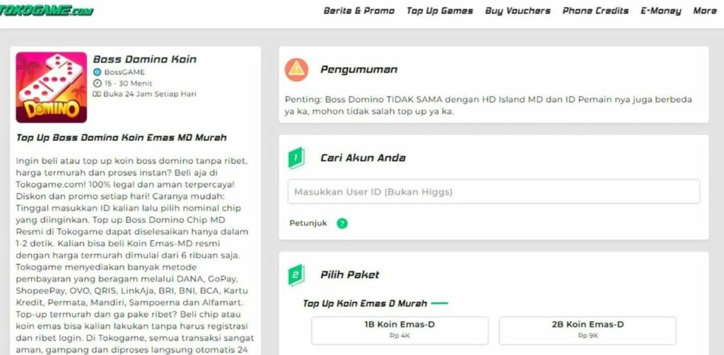 Cara Top Up Boss Domino Murah dan Aman via DANA & Pulsa 7 Beli Chip Boss Domino Melalui Platform Tokogame