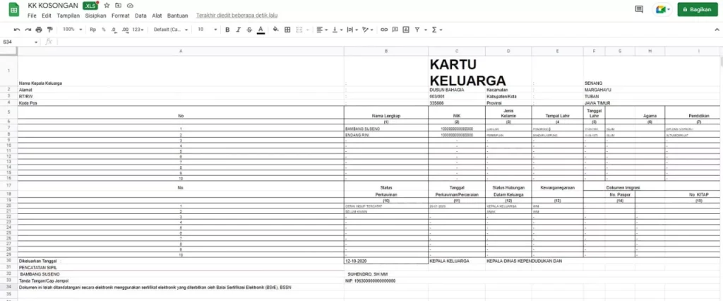 Template Kk Excel